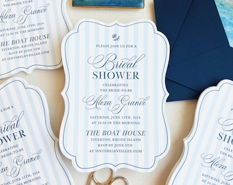 Letterpress Bridal Shower Invitation, Bridal Shower Invitation, Southern Invitation, Traditional Invitation, Classic Invite, Navy, Striped
