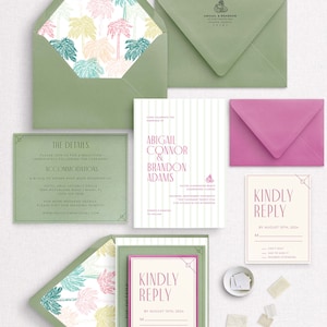 Tropical Striped Letterpress Invitation Suite, Letterpress Wedding Invitations, Destination Invitations, Colorful, Modern, Tropical Invites