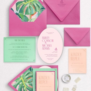Tropical Striped Letterpress Invitation Suite, Letterpress Wedding Invitations, Destination Invitations, Colorful, Modern, Tropical Invites