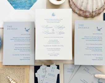 The New England Letterpress Invitation - Letterpress Wedding Invitations, Coastal Invitations, Luxury, Timeless, Elegant, Romantic, Beach