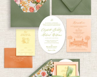 Palm Beach Letterpress Invitation Suite - Letterpress Wedding Invitations, Luxury, Palm Beach Wedding, Elegant, Sophisticated, Romantic