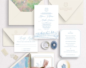 The Seaside Letterpress Invitation - Letterpress Wedding Invitations, Coastal Invitations, Luxury, Timeless, Elegant, Romantic, Southern