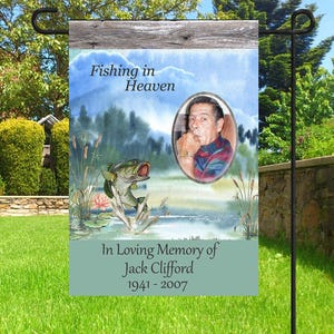Fishing In Heaven Personalized Garden Flag, Remembrance Photo Flag, Memorial Personalized Photo Flag, Cemetery Decoration, Sympathy Gift