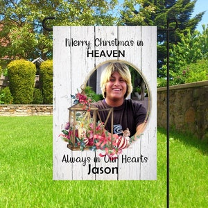 Personalized Photo Christmas In Heaven Flag, Memorial Christmas Photo Flag, Cemetery Decoration, In Memory Holiday Flag