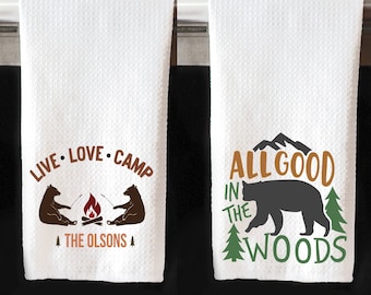 Personalized Camping Towels, Bear Camper Decor, Bear RV Towels, Camper Kitchen, RV Decor, Camping Gear