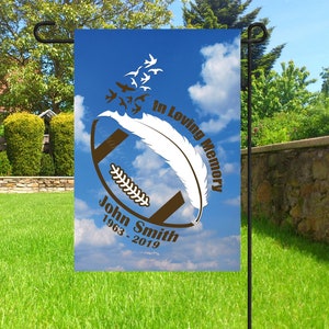 Football Personalized In Memory Flag, Cemetery Decoration, Football In Heaven Memorial Flag, In Memory Of Flag