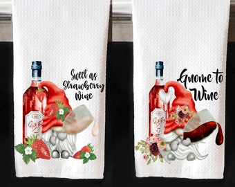 Wine Gnome Kitchen Towel, Wine Kitchen Towel, Gnome Kitchen Decor