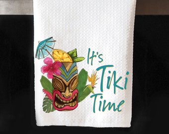 Tiki Kitchen Towel, Beach Dish Cloth, Hawaiian Kitchen Towel, Tiki Kitchen Linen