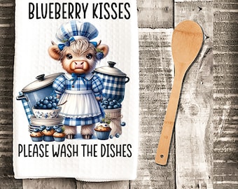 Adorable Blueberry Cow Kitchen Towel, Quirky Farmhouse Decor, Cute Dish Towel