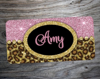 Leopard Print Name License Plate, Personalized Leopard Front License Plate, Custom Car Tag, License Plate Gift, Car Decor