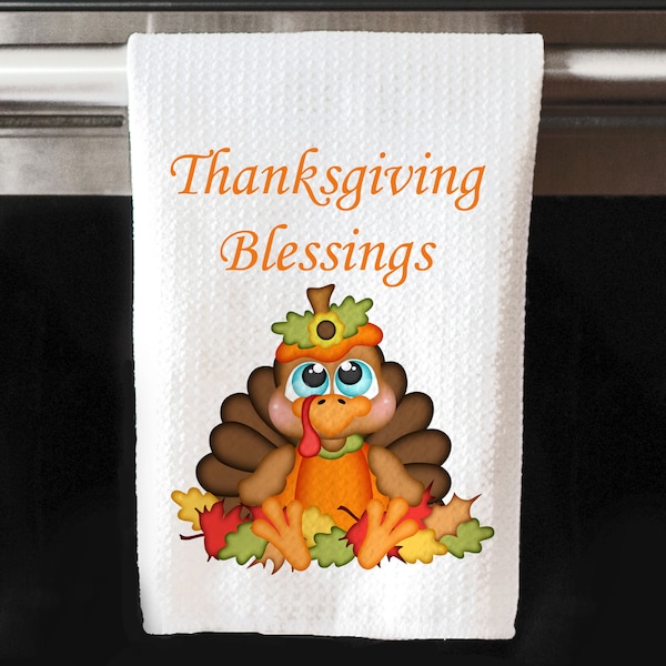 Personalized Thanksgiving Turkey Kitchen Towel, Turkey Hand Towel, Thanksgiving Dish Cloth