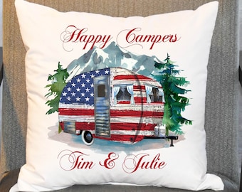 Happy Camper, Camper Decor, Personalized Pillow, Custom Pillow, RV Pillow Covers