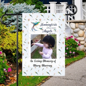 Personalized Memorial Garden Flag - Hummingbirds Appear When Angels Are Near - Custom Photo Tribute
