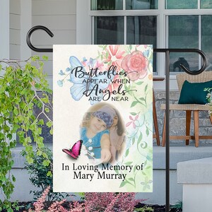 Personalized Memorial Garden Flag with Butterfly and Angel Design - Custom Photo and Text, In Loving Memory Garden Flag, Cemetery Decoration