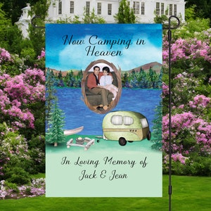 Personalized Camping In Heaven Memorial Flag, In Memory Garden Flag, Cemetery Decoration, Sympathy Gifts