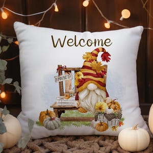 Cozy Welcome Gnome Pillow Cover, Fall Decorative Pillow - Autumn Home Decor Cushion, Whimsical Gnome Pillow Cover