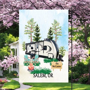 Personalized Camping Garden Flag, Camping Gift, Camping Trailer Garden Flag, Camper Decor, Personalized Camper Gift