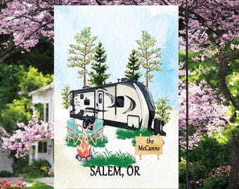 Personalized Camping Garden Flag, Camping Gift, Camping Trailer Garden Flag, Camper Decor, Personalized Camper Gift