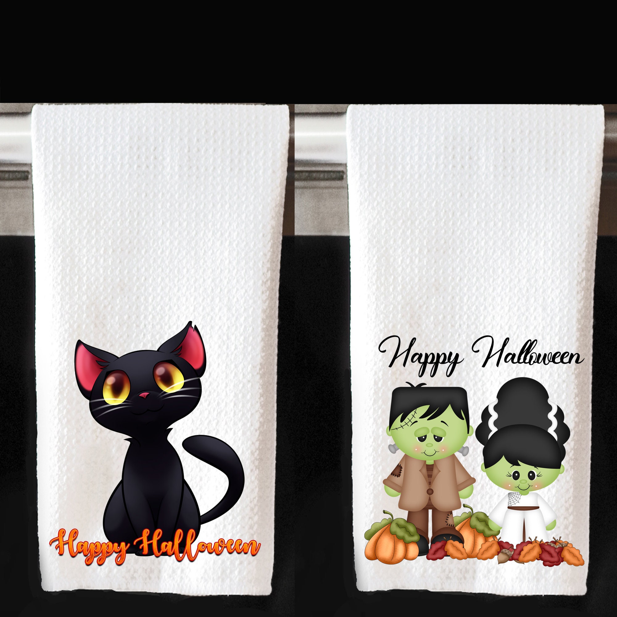 Halloween Cat Hand Towel White