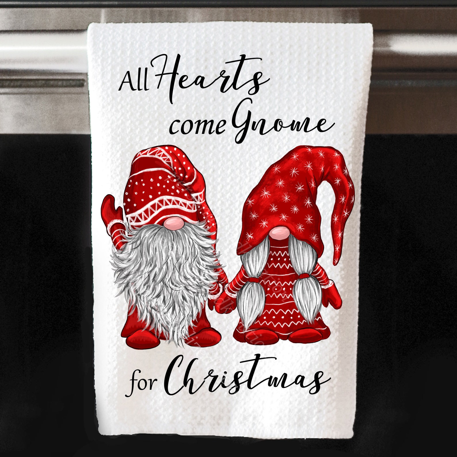 Gnome Christmas Kitchen Towels All Hearts Come Gnome For Etsy