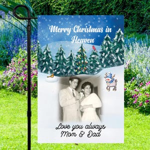 Personalized Christmas In Heaven Flag, Cemetery Decoration, In Memory Holiday Photo Flag, Sympathy Gift, Remembrance Banner, Gravesite Flag