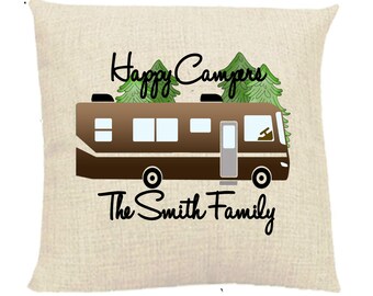 Happy Camper Pillow Cover, Personalized Pillow, Camping Pillow Cover, RV Decor, Custom Pillow Cover, Camper Decor