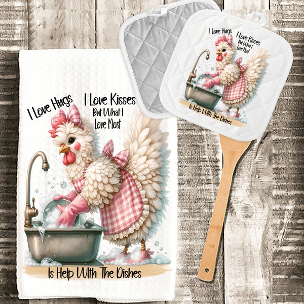 Funny Kitchen Towels, Farmhouse Chicken Decor, Baking Towels, Custom Dishcloths, Cooking Gifts, Funny Country Chicken Potholder