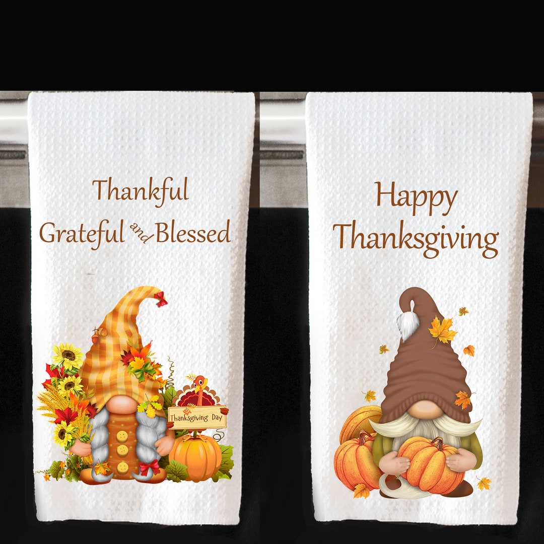 Thanksgiving Kitchen Towels, Thanksgiving Decor, Gnome Dish Cloths