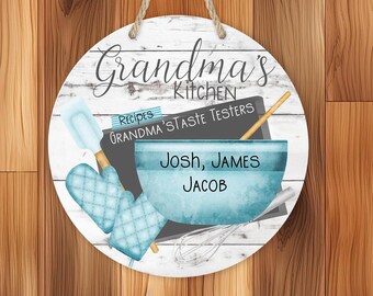 Personalized Grandma&#39;s Kitchen Sign with Grandkids&#39; Names | Custom Hardboard Plaque | Heartwarming Gift for Grandma | Laser Cut Design |