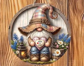 Personalized Mothers Day Gnome Sign, Custom Family Name Sign, Rustic Farmhouse Mom Gift, Gnome Wall Decor,