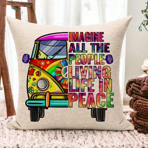 Retro Boho Hippie Van Pillow Cover, Hippie Home Decor, Colorful Decorative Cushion, Hippie Decor, Hippie Gift, Birthday Gift, Home Decor