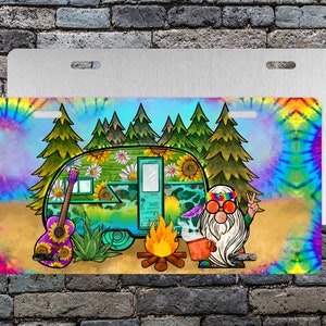 Boho Hippie Gnome Camper License Plate - Tie Dye Custom Hippie Camper, Cute Car Tag, Auto Accessories, Car Decor Gift