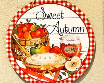Rustic Wooden Kitchen Decor, Baking Season Sign, Farmhouse Style Apple Pie Wall Art, Personalized Fall Door Hanger, Fall Gift