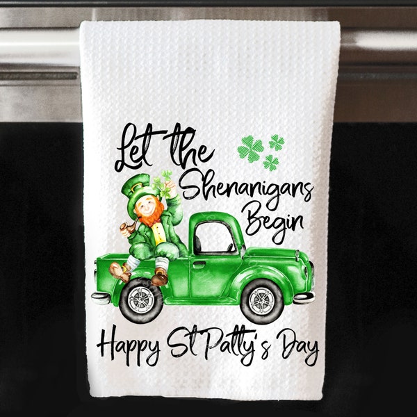 St Patricks Kitchen Towel, Leprechaun Kitchen Towel, Truck Dish Cloth, St Patricks Day Decor