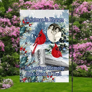 Personalized Memorial Garden Flag, Christmas In Heaven Flag, In Loving Memory Flag, Cemetery Decoration, Sympathy Gift, Remembrance Banner