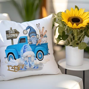 Gnome Ski Lodge Throw Pillow: Winter Holiday Decor