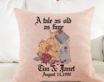 Personalized Pillow, Wedding Pillow, Beauty and the Beast Pillow, Anniversary Pillow