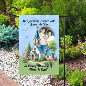 Personalized Memorial Easter Garden Flag - In Loving Memory Custom Photo Flag - Happy Easter in Heaven Cemetery Flag - Sympathy Gift Loss