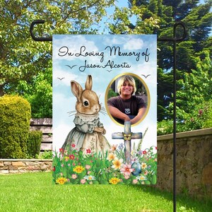 Personalized Easter Memorial Garden Flag - Happy Easter in Heaven Tribute - Custom Photo Remembrance Flag - In Loving Memory Gift