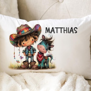 Personalized Kids Cowboy Pillowcase, Custom Western Horse Pillow Case, Cute Country Bedding for Boys, Farm Ranch Pillowcase, Wild West Gift