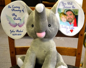 In Memory Photo Elephant, In Memory Bear, Remembrance Stuffed Elephant Memorial Keepsake,