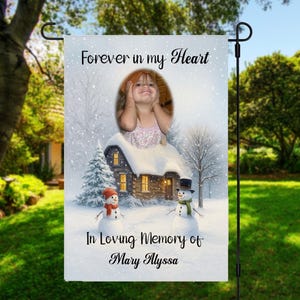 Custom Christmas Memorial Garden Flag, Personalized Photo Banner, Cemetery Decor