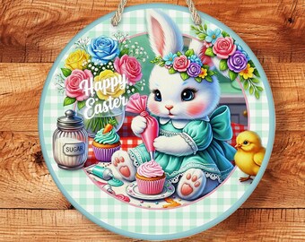 Happy Easter Bunny Sign, Easter Decor, Farmhouse Spring Wall Art, Whimsical Bunny Kitchen Sign, Easter Home Decor Gift