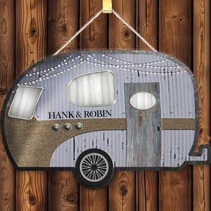 Happy Camper Sign, Camper Decor, Personalized Camping Sign, RV Sign, Vintage Camper Door Hanger, Camping Lover Gift