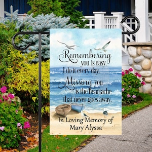 Personalized Memorial Garden Flag, Custom In Loving Memory Beach Scene, Personalized with Name and Dates, Cemetery Decor, Sympathy Gift