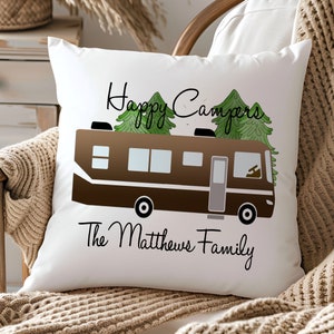 Happy Camper Pillow Cover, Personalized Pillow, Camping Pillow, RV Decor, Custom Pillow Cover, Camper Decor, Camper Gift