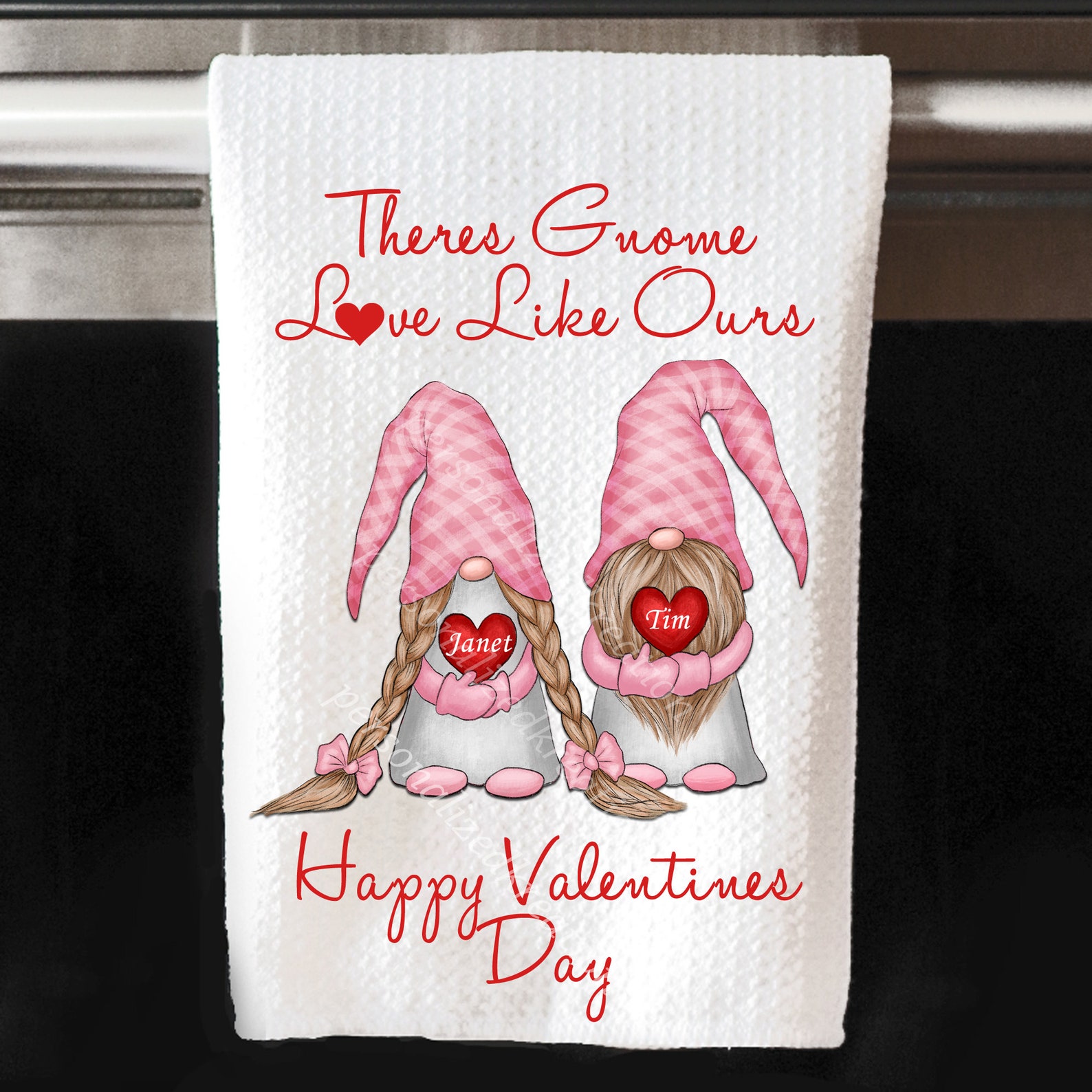 Valentines Kitchen Towel Gnome Valentines Decor Personalized Etsy
