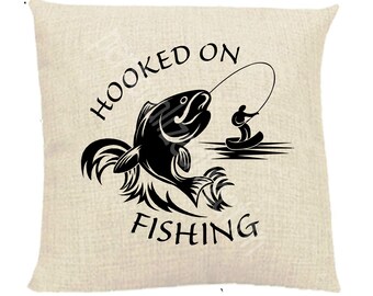 Gone Fishing Pillow Cover, Fishing Decor, Hooked On Fishing Pillow
