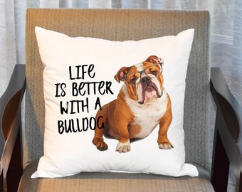 English Bulldog Pillow, Bulldog Gift, Bulldog Decor, Dog Lover Pillow, Dog Pillow Cover