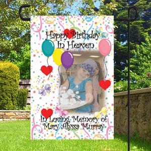 Personalized Memorial Garden Flag, Happy Birthday in Heaven, Cemetery Decoration, Sympathy Gift, Custom Garden Flag, Remembrance Banner